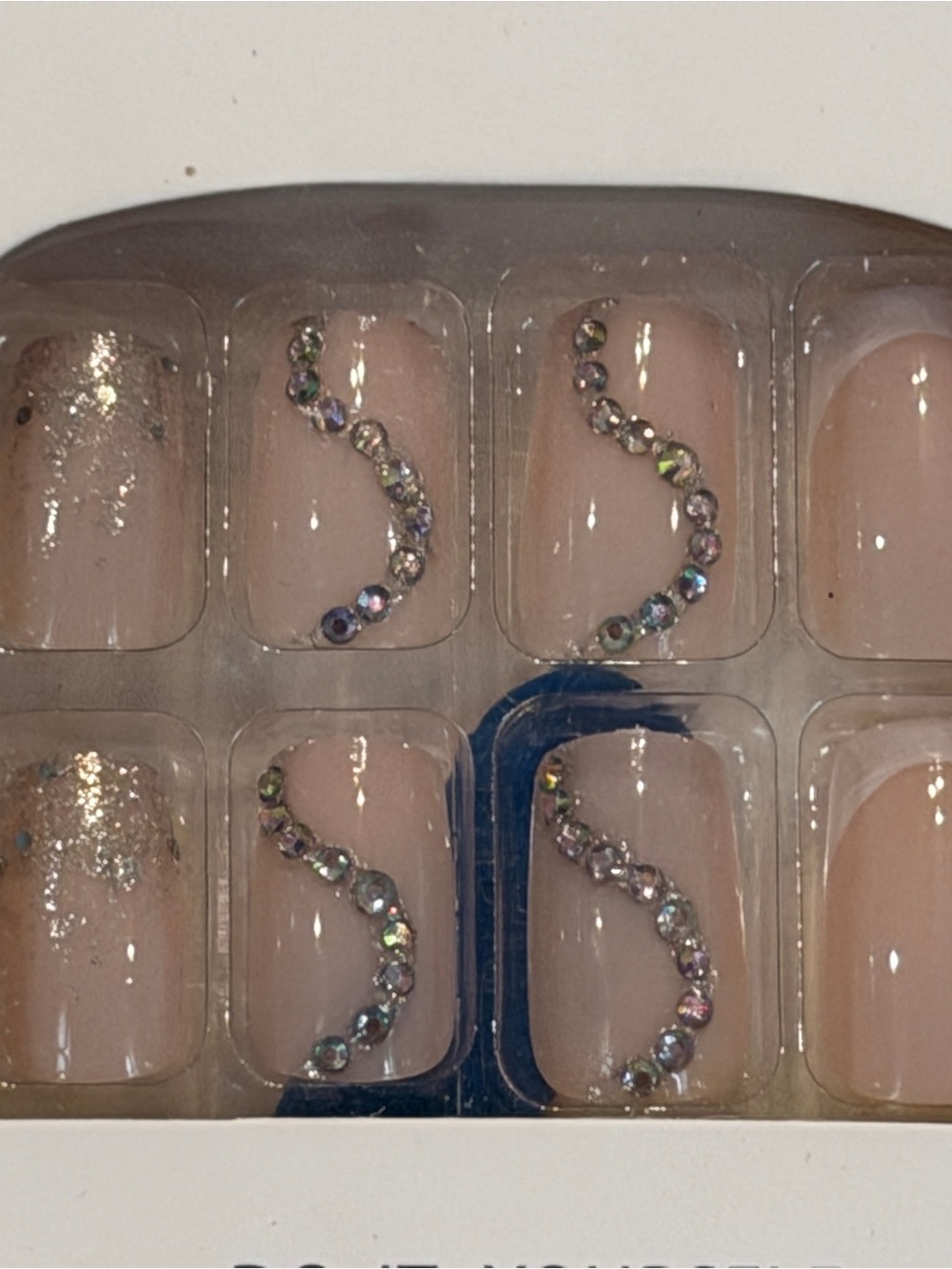 Nude Blush Rhinestone Press On Nails | Minimalist Glam Short Square Nails